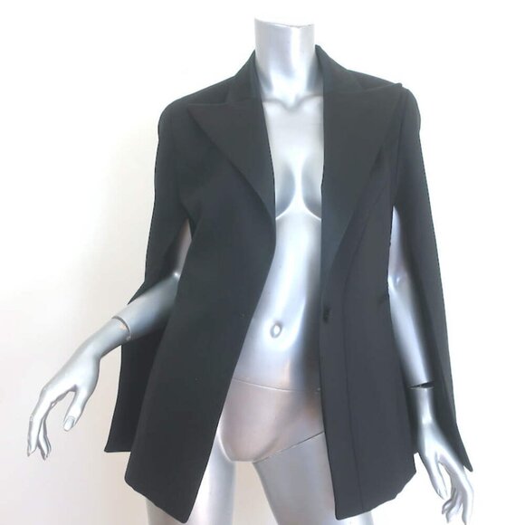 Balmain Satin-Lapel Cape Blazer Black Stretch Wool Size 42 One-Button Jacket - Picture 2 of 8